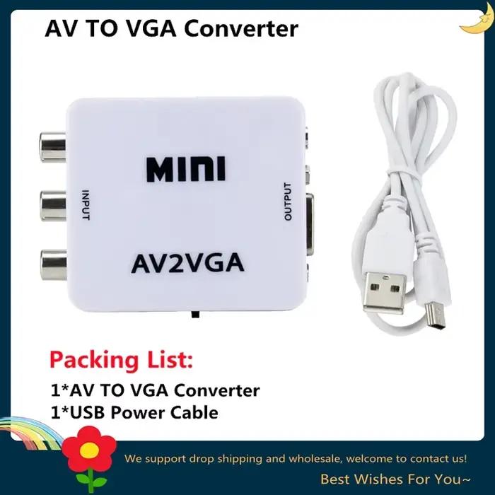 Convertisseur vidéo VGA vers AV, convertisseur AV vers VGA avec audio 3,5 mm RCA vers VGA pour PC, T