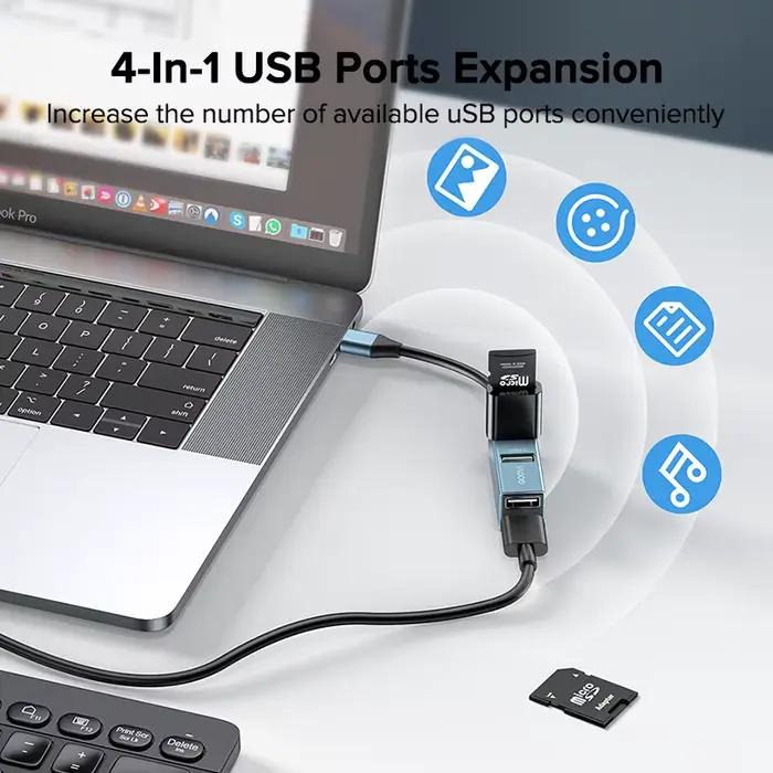 QOOVI – HUB à 4 Ports USB type-c vers USB 3.0, adaptateur Dock séparateur USB-C pour Macbook Pro, iP