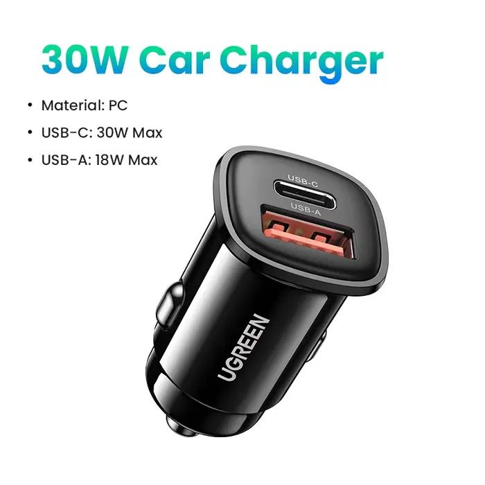 UGREEN – chargeur de voiture USB 30W Quick Charge 4.0 PD Type C pour téléphone portable, compatible 