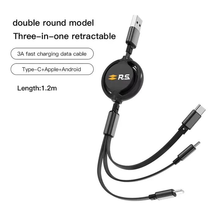 Câble de charge rapide Micro USB Type C 3 en 1 pour intérieur de voiture, Renault Megane 2 3 4 Kadja