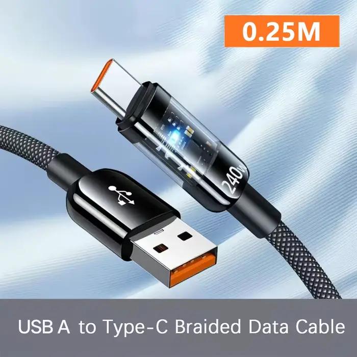 Câble de charge super rapide NNBILI 240W en nylon USB-A vers USB-C pour Samsung S26, Huawei USB-C ve