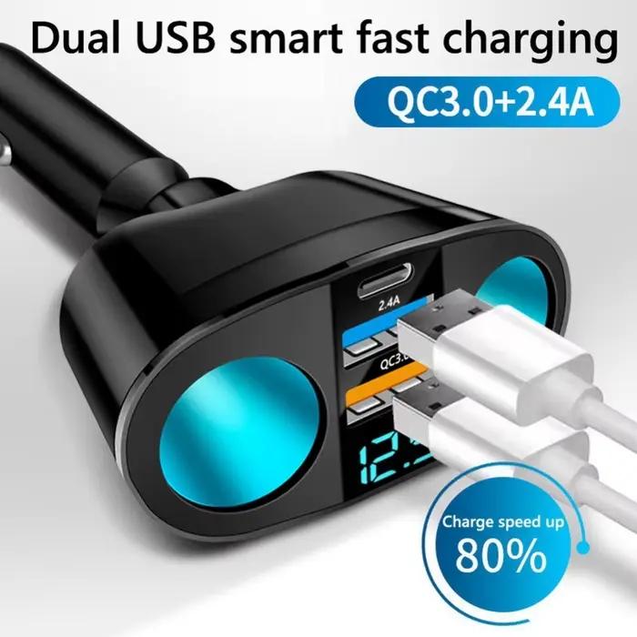 Chargeur de voiture multi-ports charge rapide Type C allume-cigare de voiture pour iPhone Xiaomi Sam