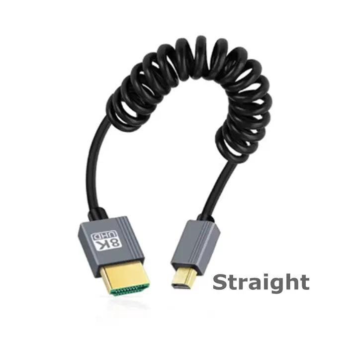 Câble enroulé Micro HDMI vers HDMI court 8K, 0.25m-1m, 90 degrés, 48Gbps, haute vitesse, HDMI2.1, pr