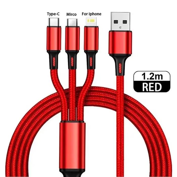 Câble de charge rapide USB 3 en 1 KADIXI Type C Micro IOS Multi-chargeur pour iPhone Huawei Samsung,