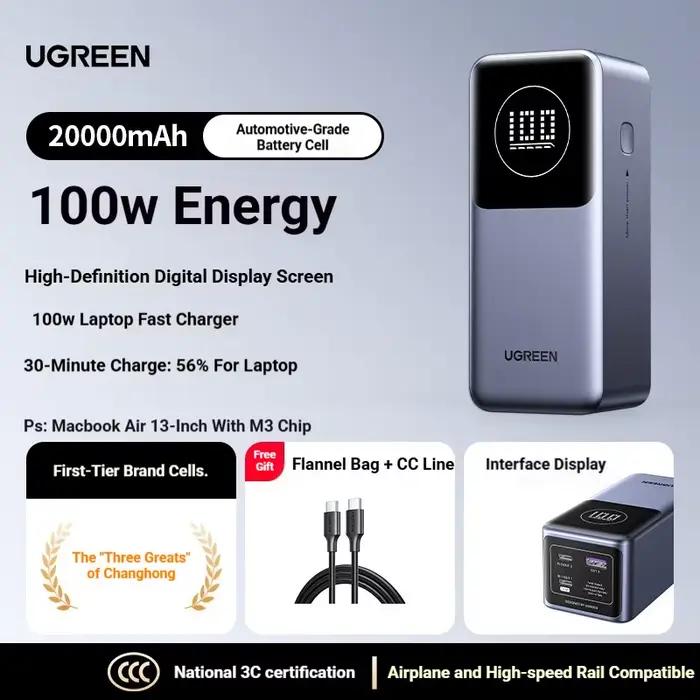 UGREEN 20000mAh batterie externe 200W charge rapide intégré 65CM câble batterie externe Portable pou