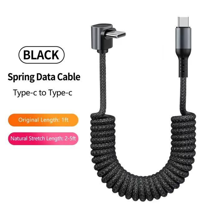 Câble de charge USB A vers Type C en spirale à angle droit de 90 degrés pour voiture, câble de charg