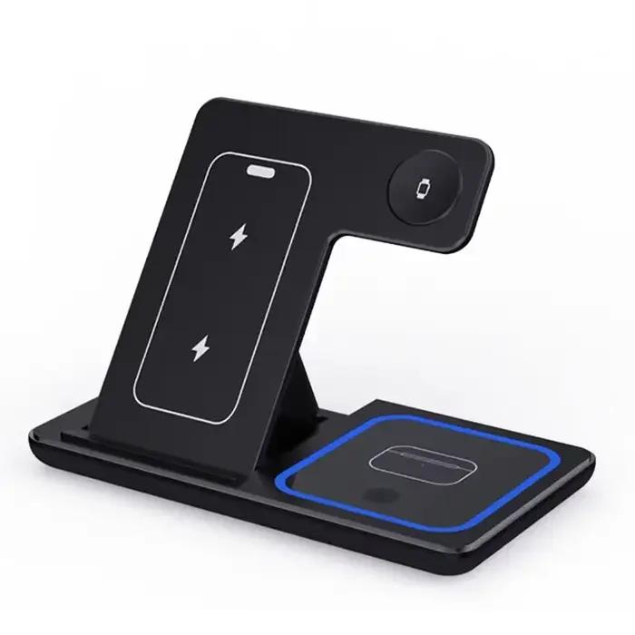 Station de charge sans fil 3-en-1 pliable à chargement rapide pour iPhone 17 16 15 14 13 12 11 X 8, 