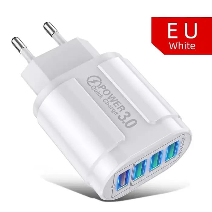 Chargeur de voyage portable QC3.0, charge rapide, 4 ports, 48W, 4USB, norme européenne, adapté pour 