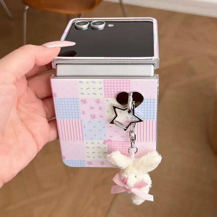 Jolie coque de téléphone à fleurs pour Samsung Galaxy Z Flip 7, housse de lapin en peluche Funda pou