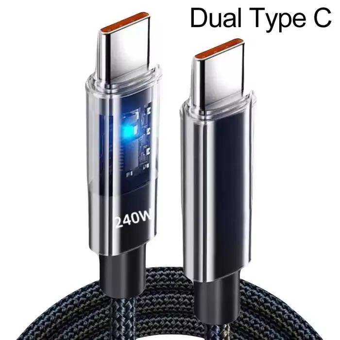 Câble de charge USB Type C en Nylon 240W, très rapide, pour Samsung, Xiaomi, Huawei, Honor, affichag