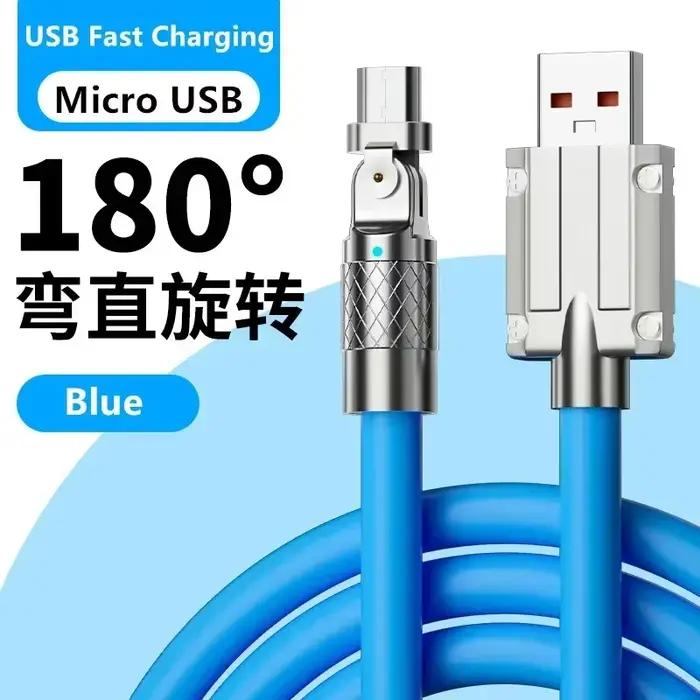 Câble Micro USB C 120W 6A Charge Super Flash 180 °   Câbles d'extension USB-C rotatifs, chargement p