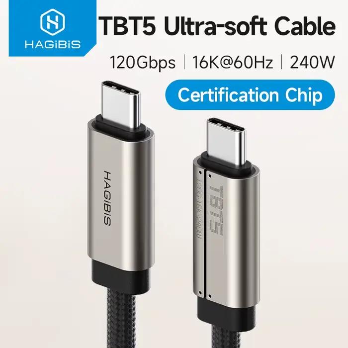 Câble Hagibis TBT5 Super Soft USB C, bande passante 120 Gbps, charge rapide 240 W, vidéo 16K/8K comp
