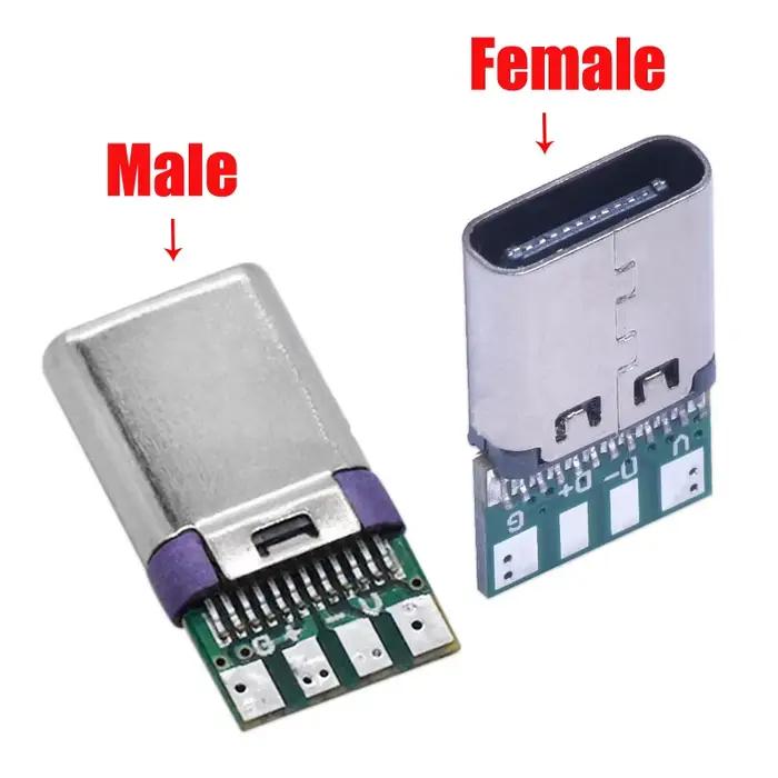 Connecteurs USB 3.1 Type C Mâle-Femelle Jack 5A à Courant Élevé, Prise USB Mâle, Bornes Électriques 