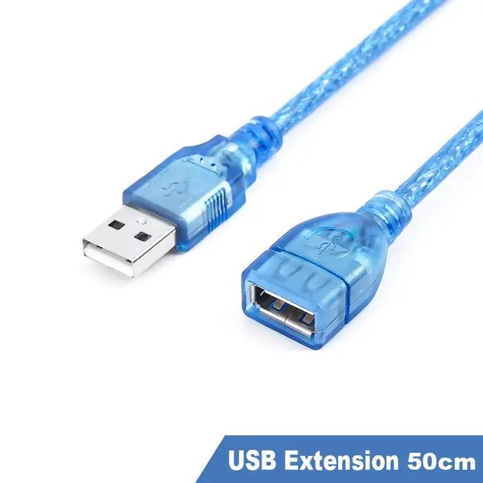 Câble USB tout en cuivre 50cm câble de données d'extension USB bleu Transparent USB2.0 mâle à femell