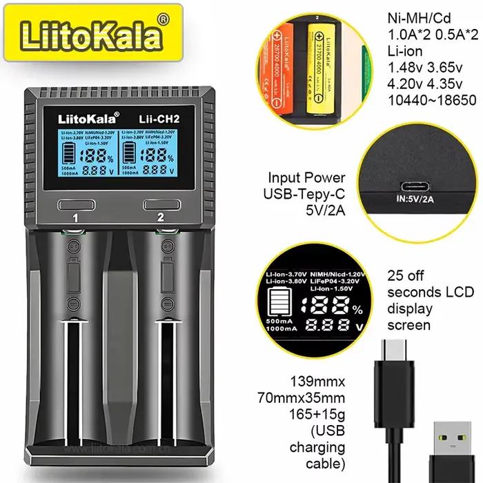 LiitoKala Lii-CH4 chargeur intelligent pour 18650/21700/26650/AA/AAA/Ni-MH/Li-ion, 1.2 V/1.5 V Charg