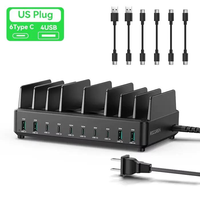 Chargeur Rocoren 400W GaN 6 ports, chargeur de bureau à charge rapide USB Type C, station d'alimenta