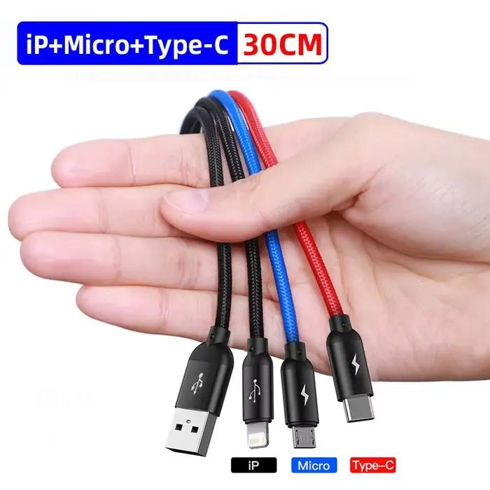 Baseus 3 en 1 Câble USB Type C Câble pour Samsung S20 Xiaomi Mi 9 Câble pour iPhone 12X11 Pro Max Hu