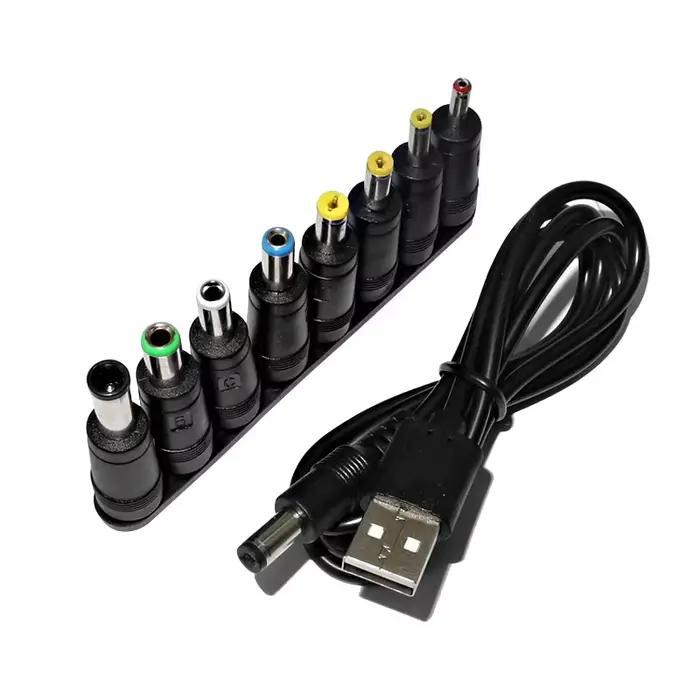 ​ Câble d'alimentation universel USB vers DC, Jack 5.5x2.1mm, cordon de chargement 5V avec 8 embouts