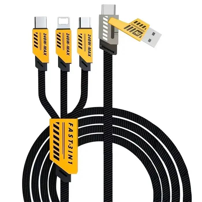 Câble de charge rapide 240W 2 en 3, tressé en nylon, multi-ports, type C, pour iPhone 16, Samsung, X