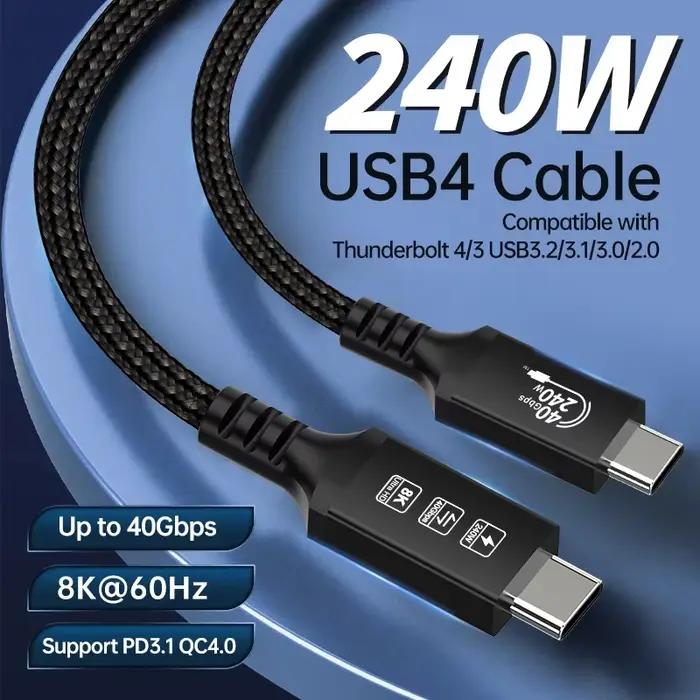 Câble Thunderbolt 4, câble USB-C vers USB C, transfert de données 8K 40Gbps, chargement 240W, pour i