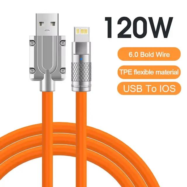 Câble USB Type-C en Silicone Liquide, 120W, Charge Rapide, Transfert de Données, pour iPhone 14, 15,
