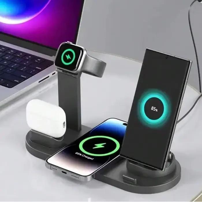 Station de charge rapide sans fil 6-en-1 15W pour iPhone 17-11 X, Apple Watch, Airpods et Android Sa