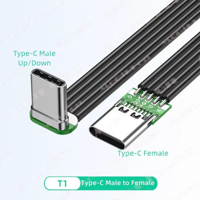 Câble plat Flexible en Silicone de Type C vers USB C, angle gauche/droite haut/bas pour appareils ph