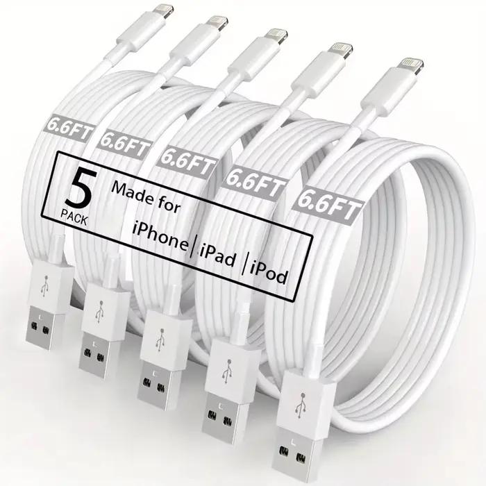 Câble de chargement USB A vers Lightning, 5 paquets de 2M, 6,6 pieds, pour iPhone 14 13 12 11Pro X X