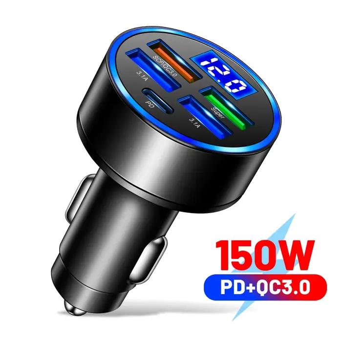 Chargeur de voiture à charge rapide, 66-250W, PD, QC3.0, une à six voitures, prise allume-cigare Lag