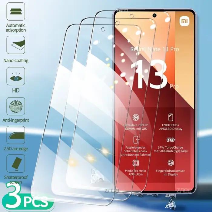 Protecteur d'écran pour Xiaomi Redmi Note 13 Pro Plus, 3 pièces, en verre trempé, 4G 5G