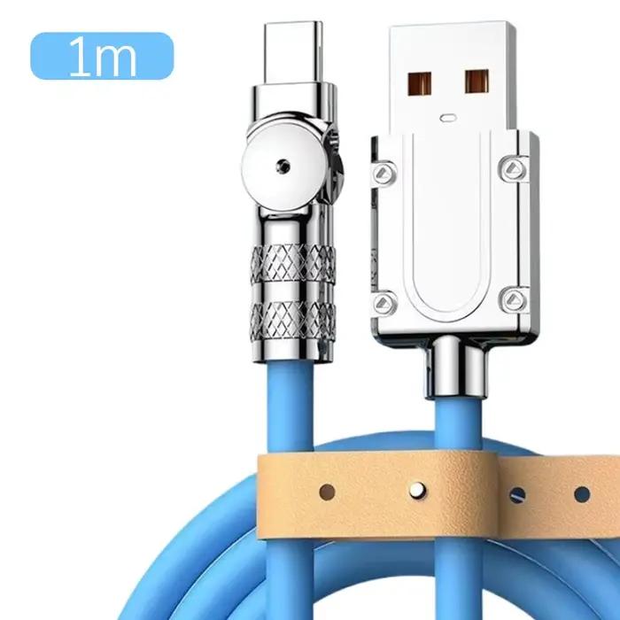 Câble de charge Type C 120W, longueur en alliage de zinc, design coudé rotatif à 180°, charge intell