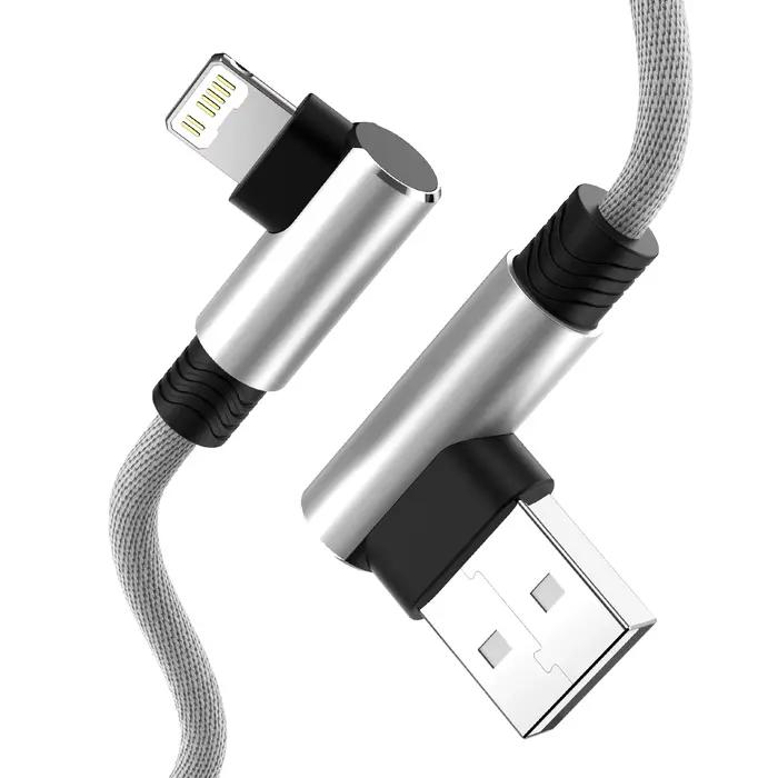 Câble USB à 90 degrés pour iPhone 14 13 12 11 Pro Max X XR XS 10 5 6 6s 7 8 Plus SE 2020 2022 iPad m