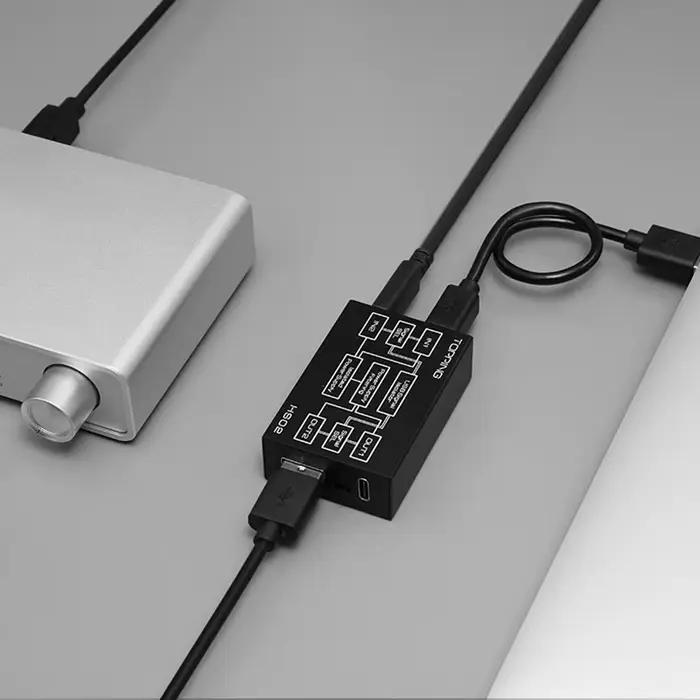 TOPPING HS02 USB 2.0 Isolateur Audio Haute Performance avec Entrée USB-B et Type C Haute Vitesse et 