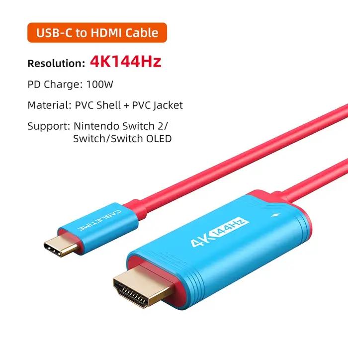 CABLETIME PD 100W Câble USB C vers HDMI 4K144Hz Adaptateur de câble Type C vers HDMI Parfait pour Sw