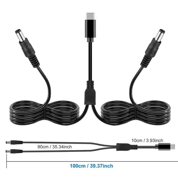 Câble répartiteur USB C vers DC 12V 3A, type-c PD vers double cordon d'alimentation DC 5.5x2.1mm, po
