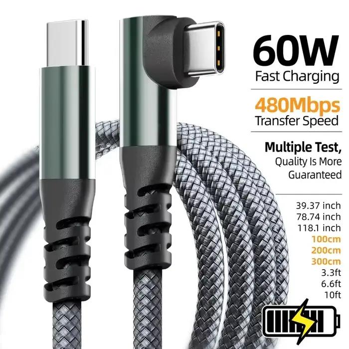 LAIHONEN 1PC câble USB C 1M 2M 3M 10FT USB C transfert de données 60W PD câble de charge rapide pour