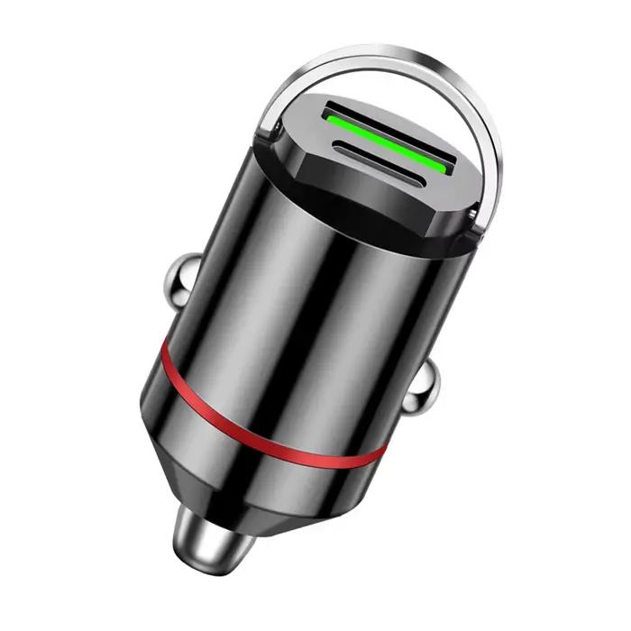 Chargeur de voiture USB + PD à double ports, chargeur de téléphone de voiture avec anneau de tractio