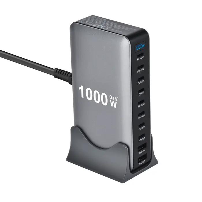 Adaptateur de bureau GaN 1000W 10 ports 140W PD charge rapide pour ordinateur portable MacBook Pro