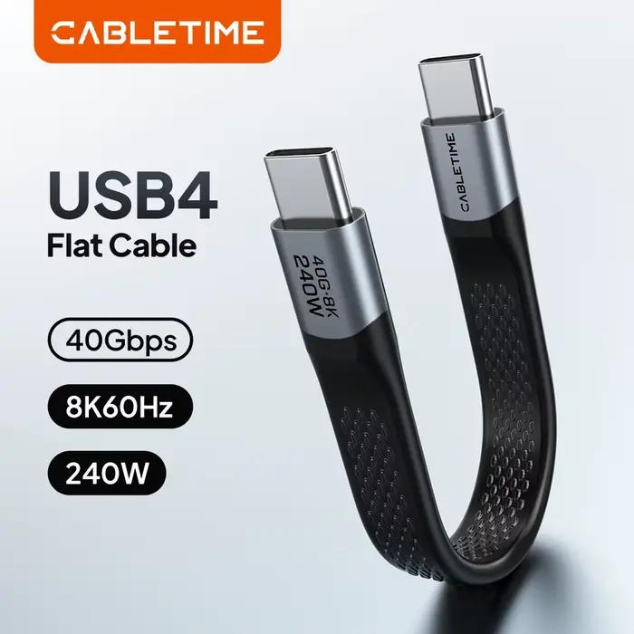 CABLETIME Câble de données USB4 40 Gbps 8K 60 Hz Type C Câble court PD 240 W Câble de charge rapide pour ordinateur portable Macbook IPhone15 16 iPad occasions professionnelles et numériques
