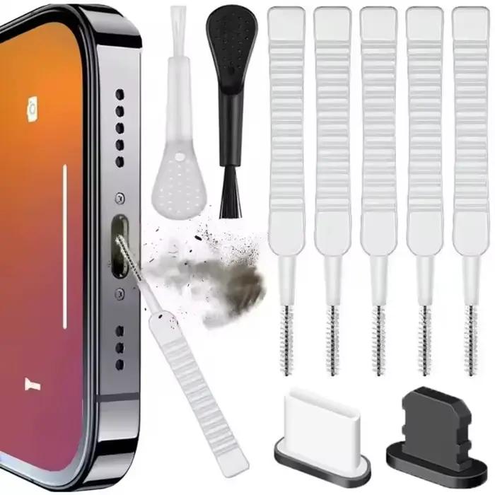 Kit de nettoyage bouchon anti-poussière pour port de chargement téléphone portable avec brosse pour iPhone Samsung Xiaomi iOS Type C occassions spéciales