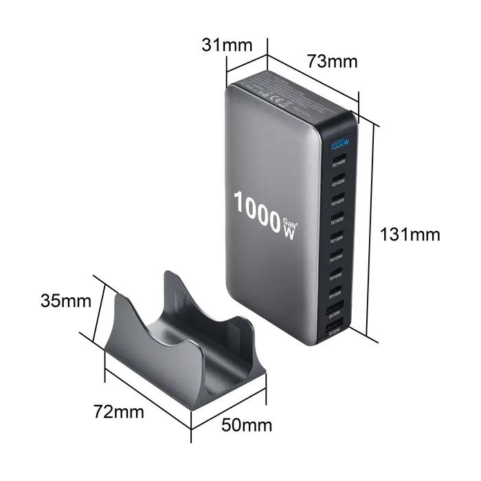Adaptateur de bureau GaN 1000W 10 ports 140W PD charge rapide pour ordinateur portable MacBook Pro