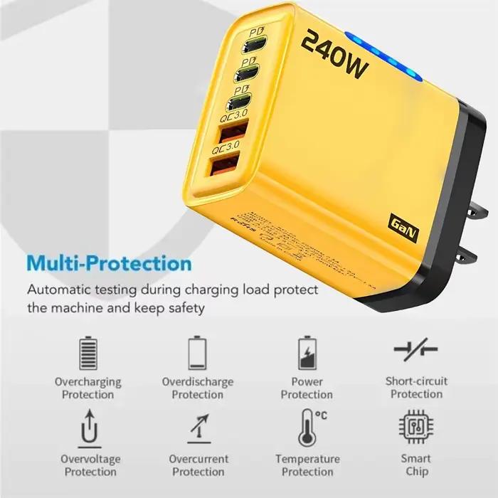PD 240W Type C GaN chargeur de Charge rapide multi-ports adaptateur