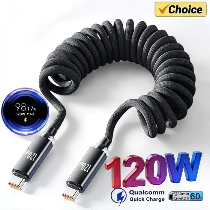 Câble de charge rapide USB-C vers USB-C 120W pour voiture