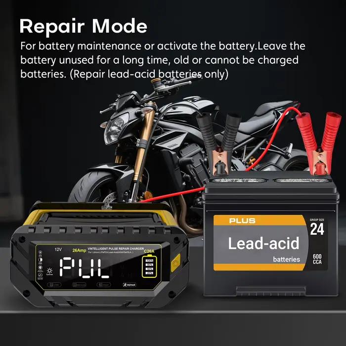 Chargeur de batterie de voiture 6V-12V-24V 26A/30A pour Auto Moto Lithium LiFePO4 plomb-acide SLA Gel AGM