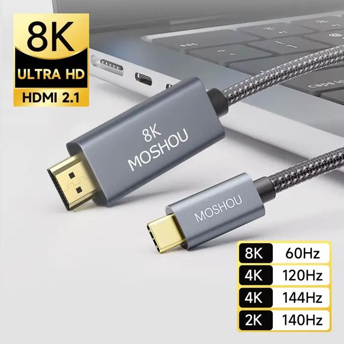 Câble tressé USB C vers HDMI 2.1 8K 60Hz 4K 144Hz Compatible avec Smartphones Ordinateurs Télévisions et Appareils Photo Occasions Spéciales Gaming Cinéma