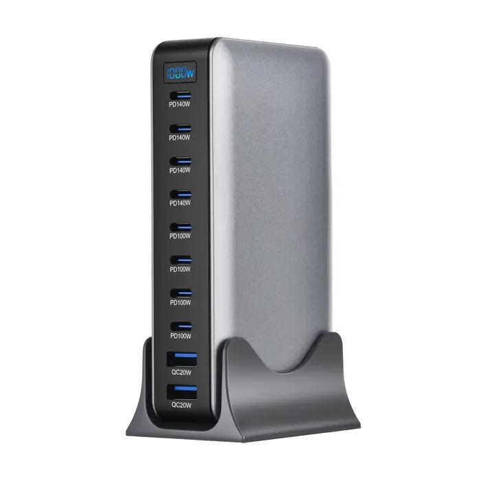 Adaptateur de bureau GaN 1000W 10 ports 140W PD charge rapide pour ordinateur portable MacBook Pro