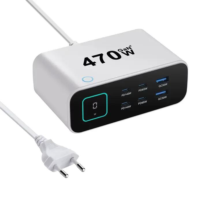 Chargeur de bureau GaN 470W avec écran numérique TFT