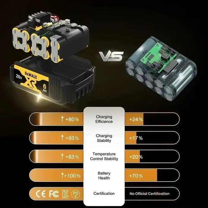 Batterie de remplacement 20V 6.0Ah DeWalt pour outils électriques compatibles avec divers modèles pour jardinage et bricolage