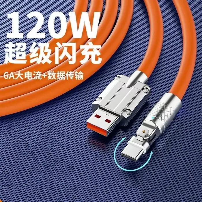 Câble Micro USB C 120W 6A Charge Super Flash 180 ° Câbles d'extension USB-C rotatifs