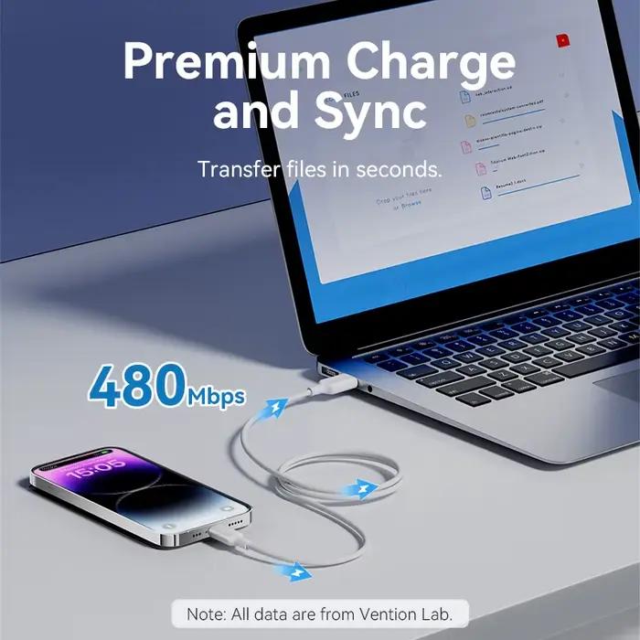 Câble Lightning Vention pour iPhone 14 13 12 11 8 Pro Max USB C vers